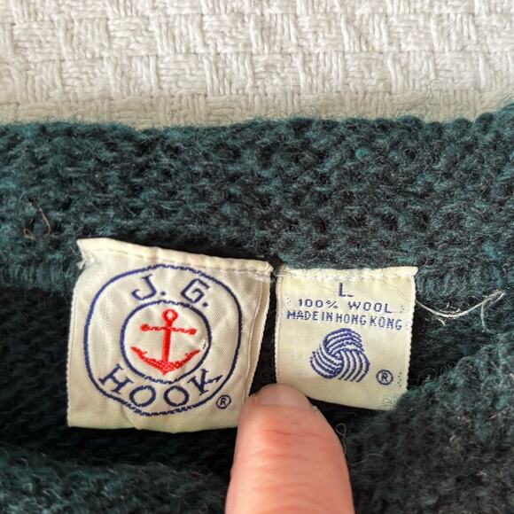 Vtg  J.G. Hook Emerald Green 100% Wool Women's Crewneck Sweater Size Large - Picture 4 of 11